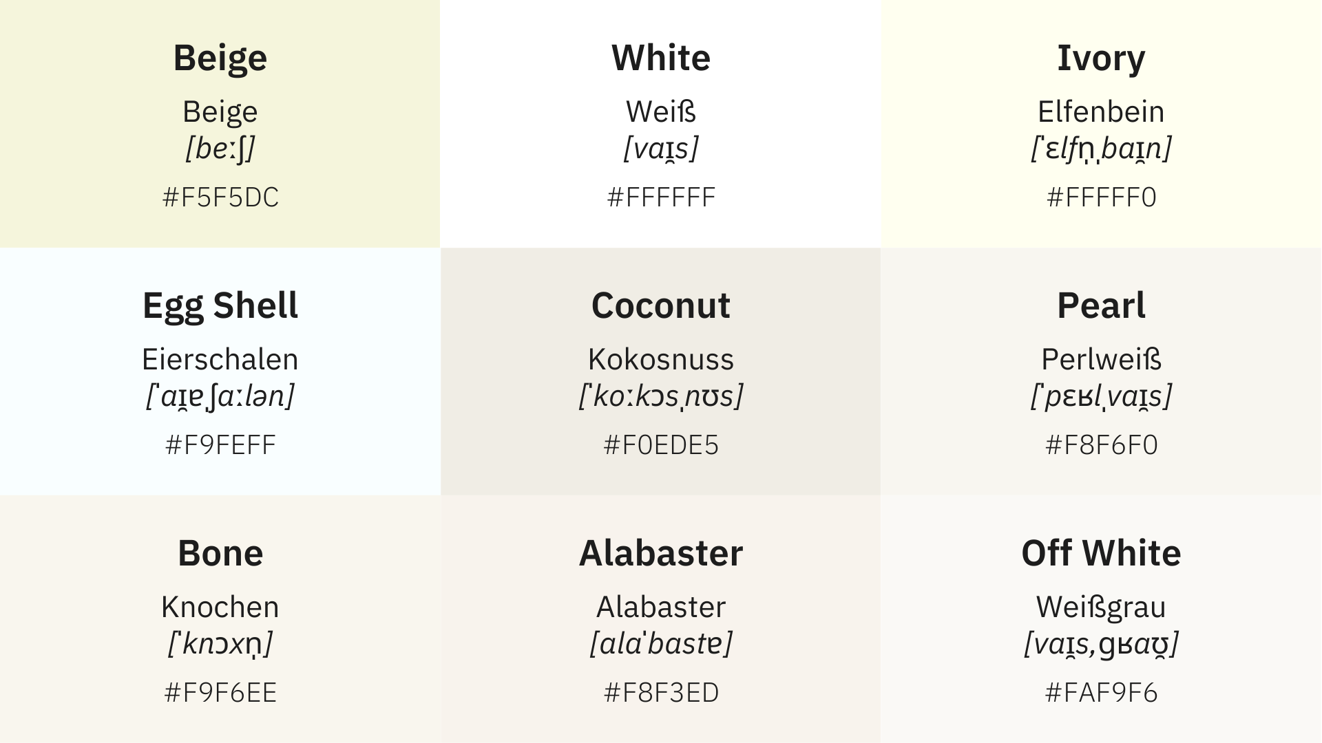 White in German as examples of colors in German