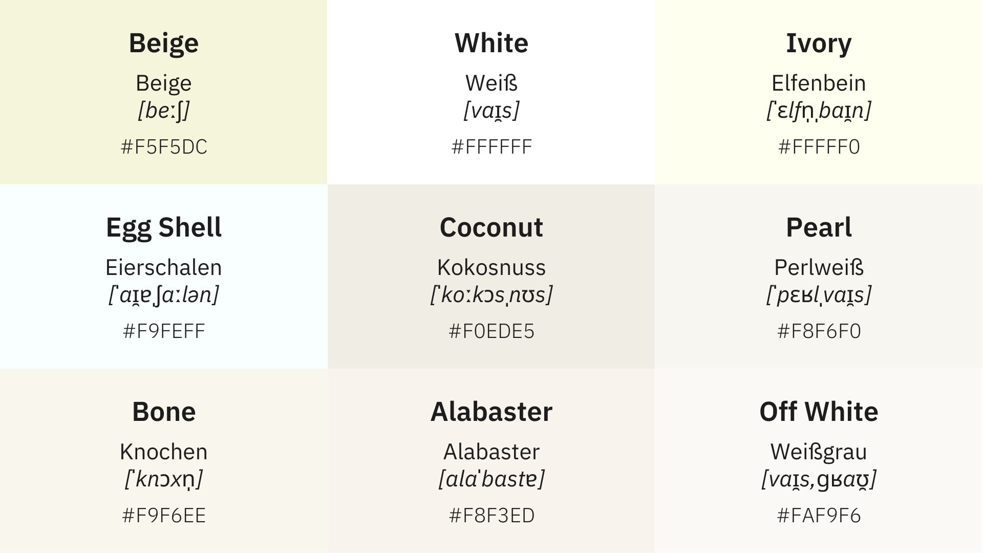White in German as examples of colors in German