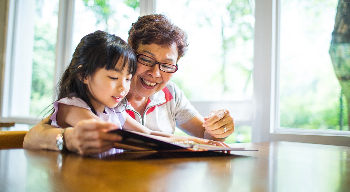 Grandmother makes learning the body parts in English fun for her granddaughter.