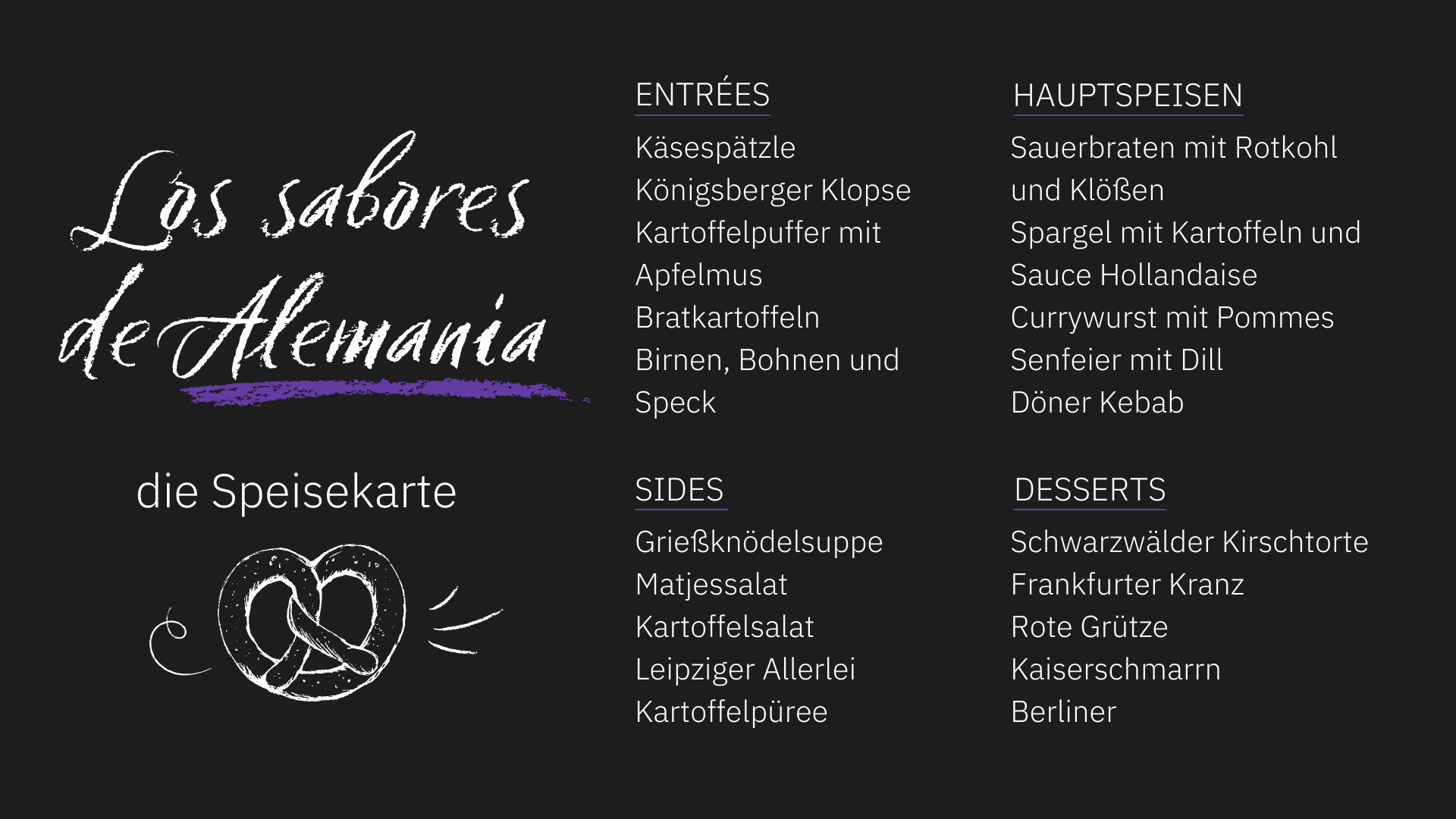 How to order food in German with a restaurant menu in German.