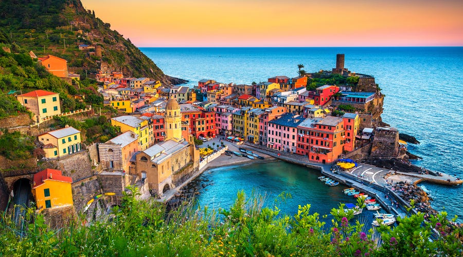 Colorful image of Italy coastline, an inspiration to learn Italian