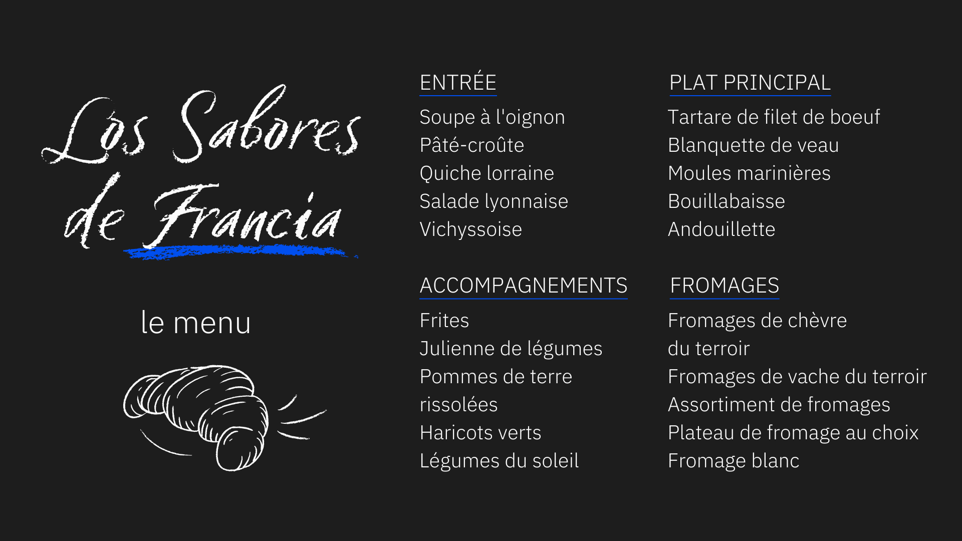 How to order food in French with our restaurant menu in French.