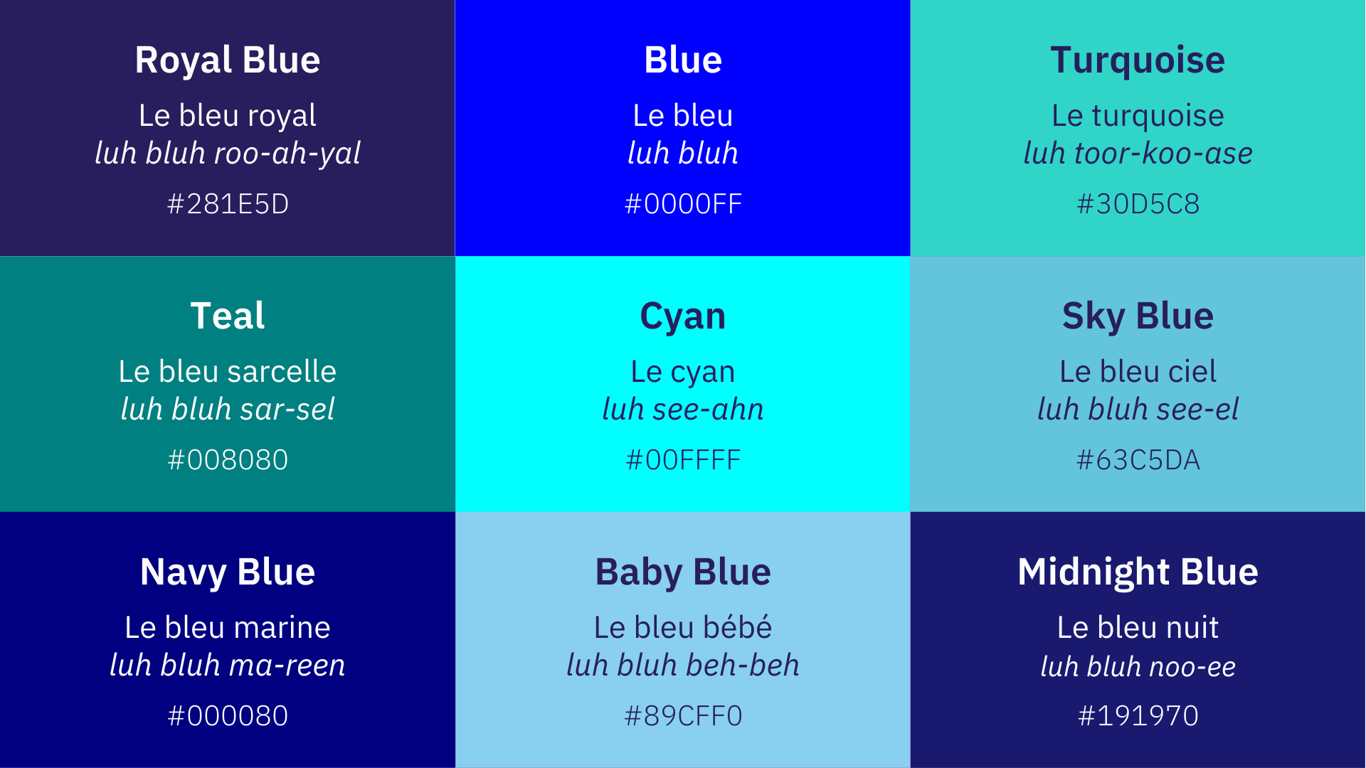 French Blue Color Chart