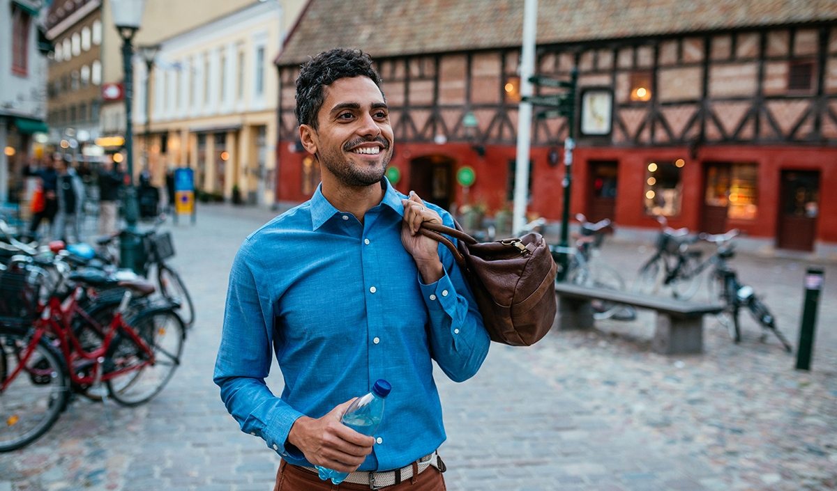 Man travels in German speaking countries.