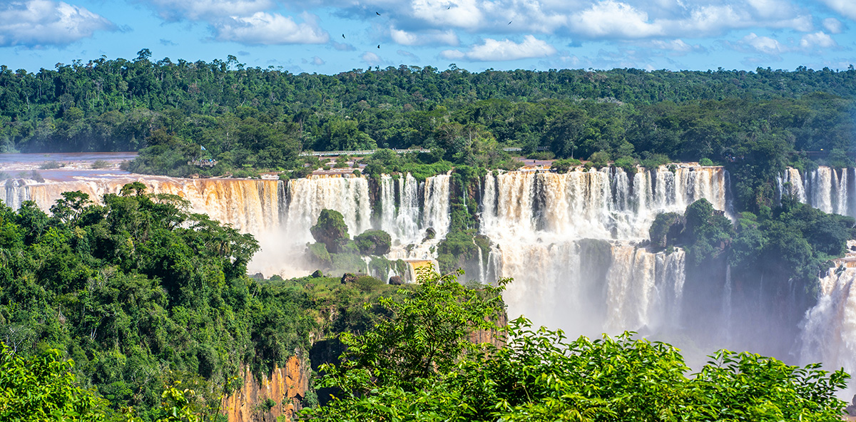 Spectacular waterfalls at Iguazu Falls in South America, classic geography form in Spanish.