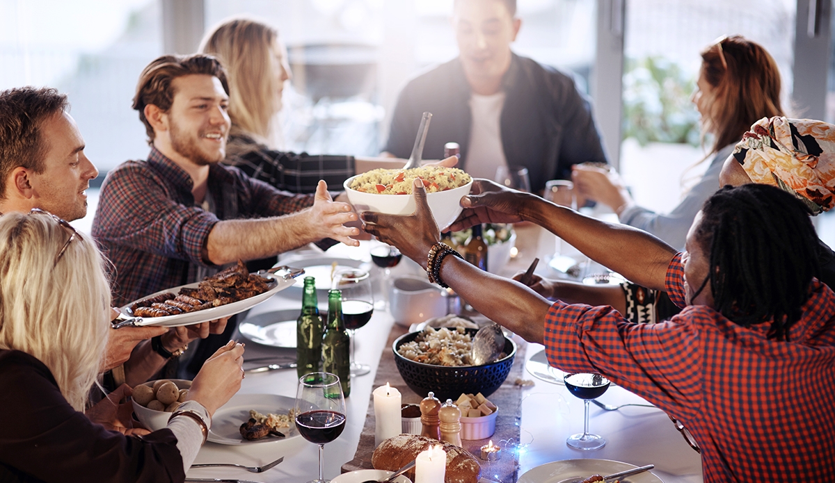 Hosting family sharing meals and family love.