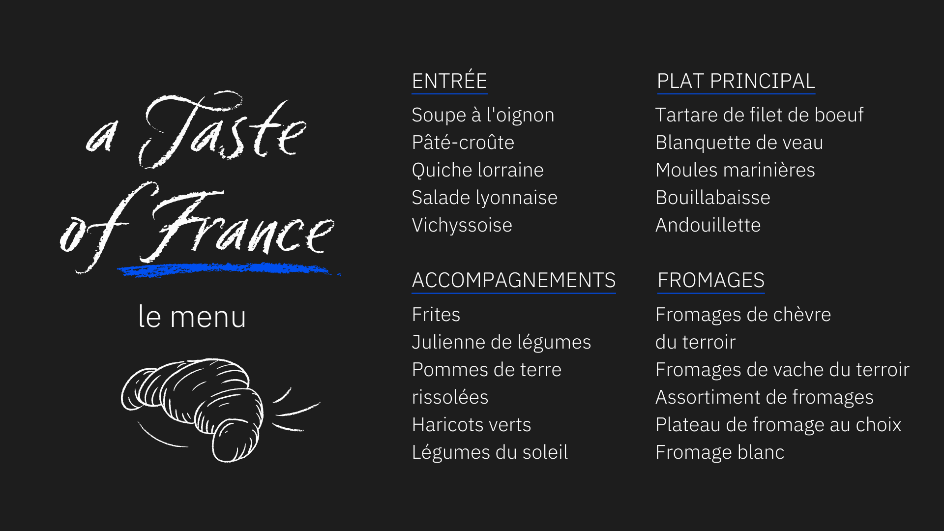 How to order food in French with our restaurant menu in French.