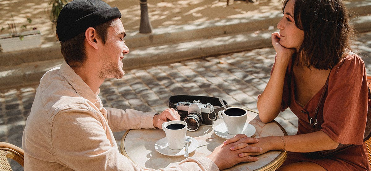 Romantic couple having a coffee in France.
