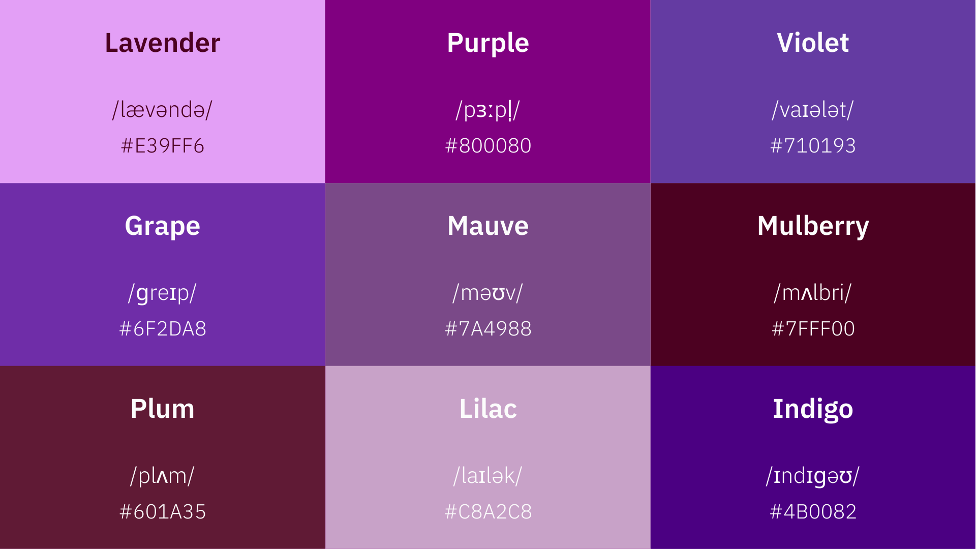 shades of purple names