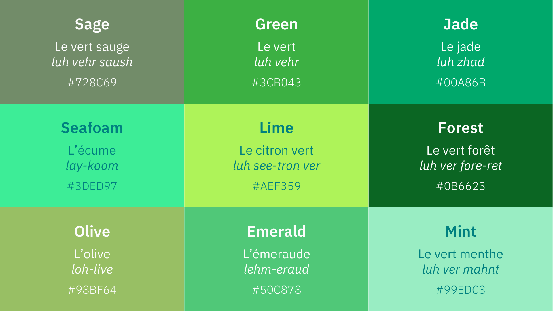 What Is Green Colour In French