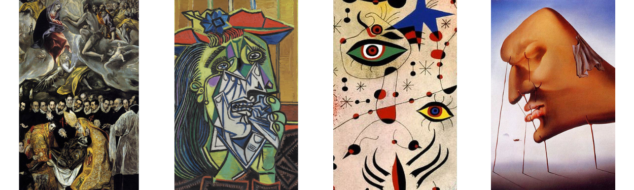 Spanish artists such as El Greco, Picasso, Mirò and Dalí.