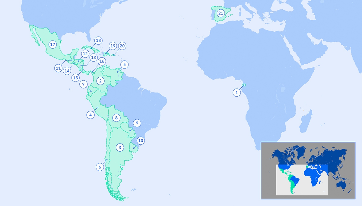 Spanish speaking countries map.