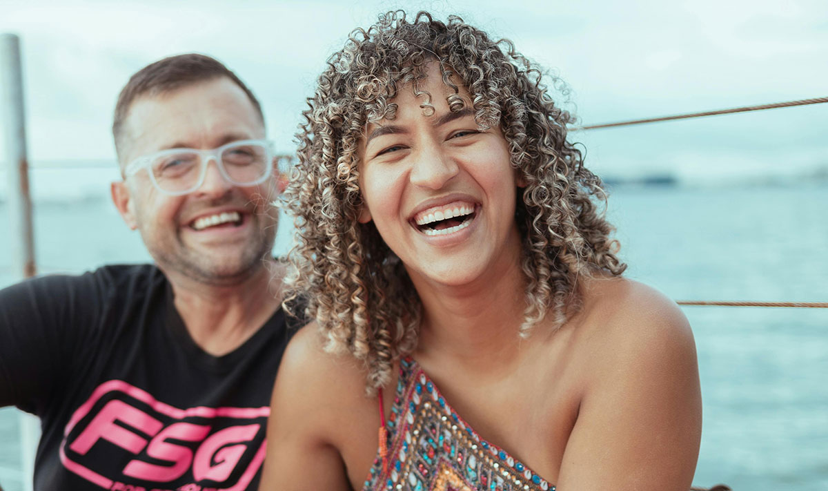 Happy couple on a boat in Puerto Rico.