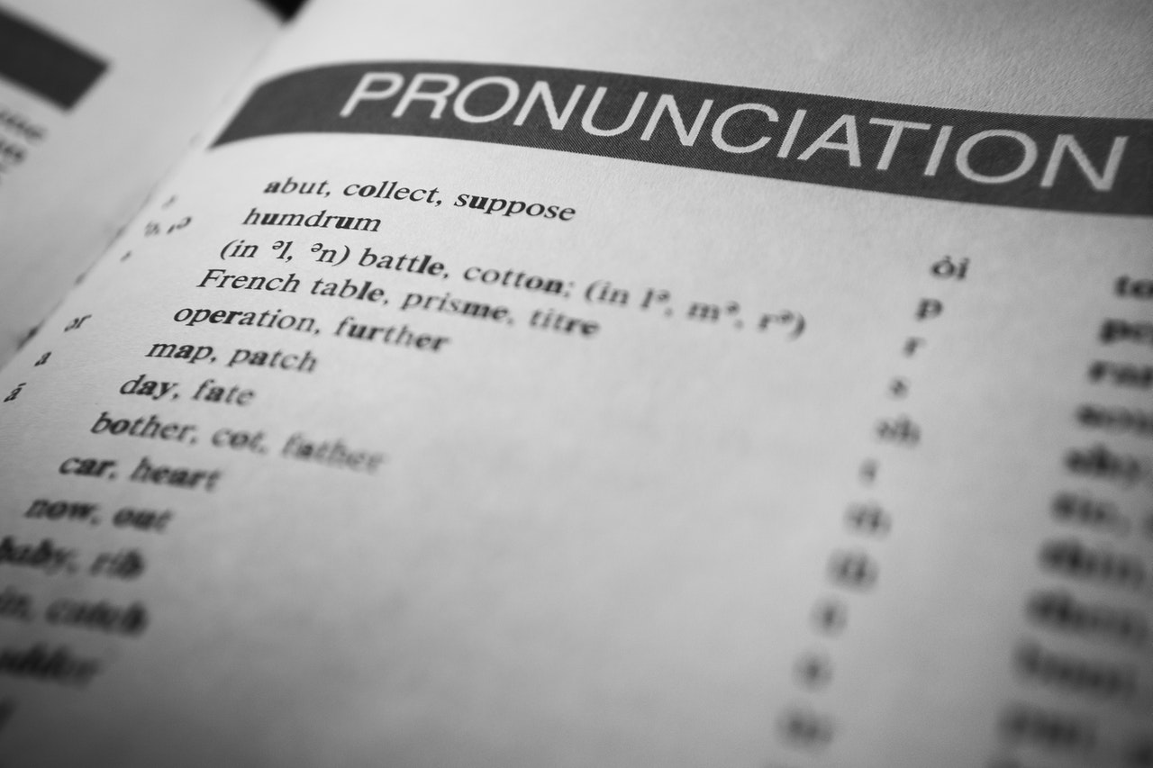 English alphabet pronunciation displayed in a book.