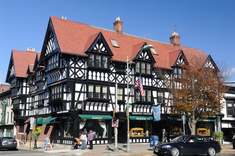 Charming Tudor-style buildings in Princeton, New Jersey, symbolizing academic excellence and Berlitz language school presence in the area.