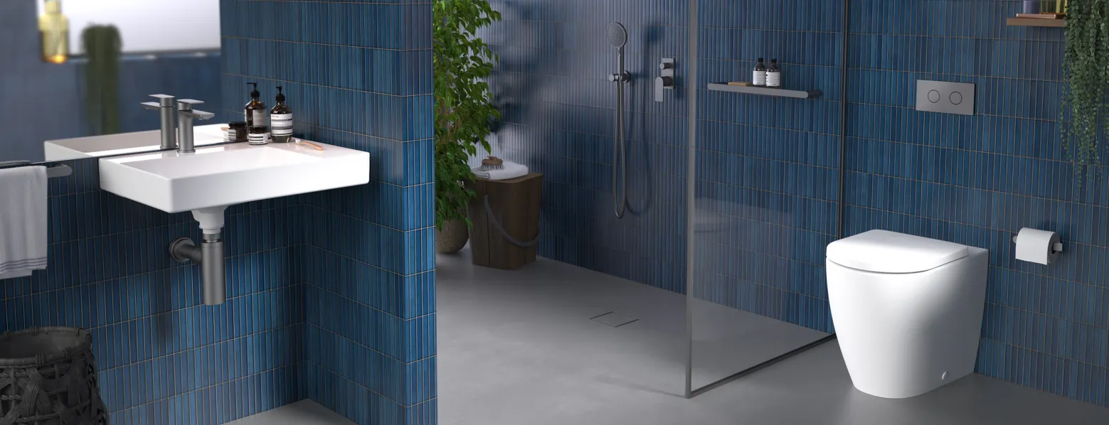 Urbane gunmetal blue tile scene
