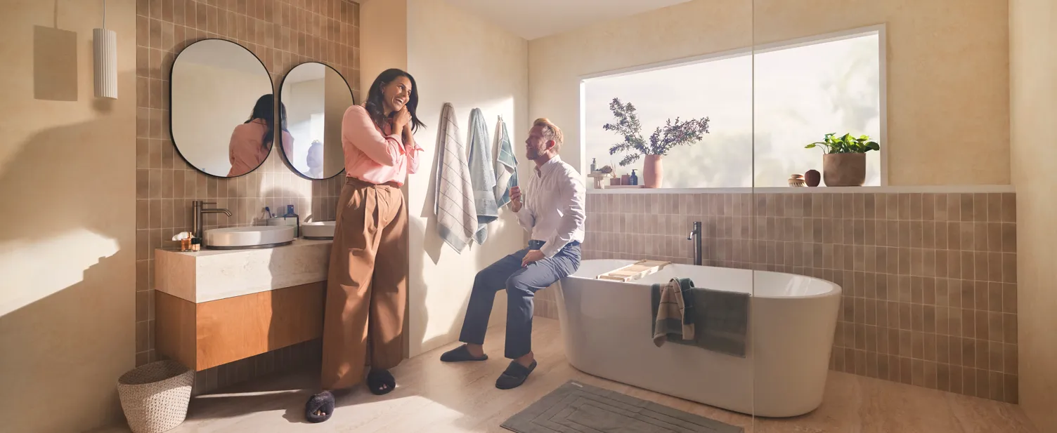 Steps for removing toilet bowl stains in a Caroma bathroom