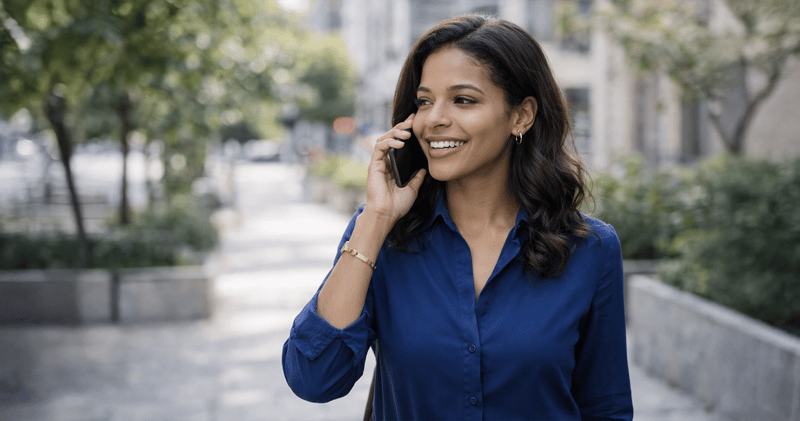 woman outside on phone.webp