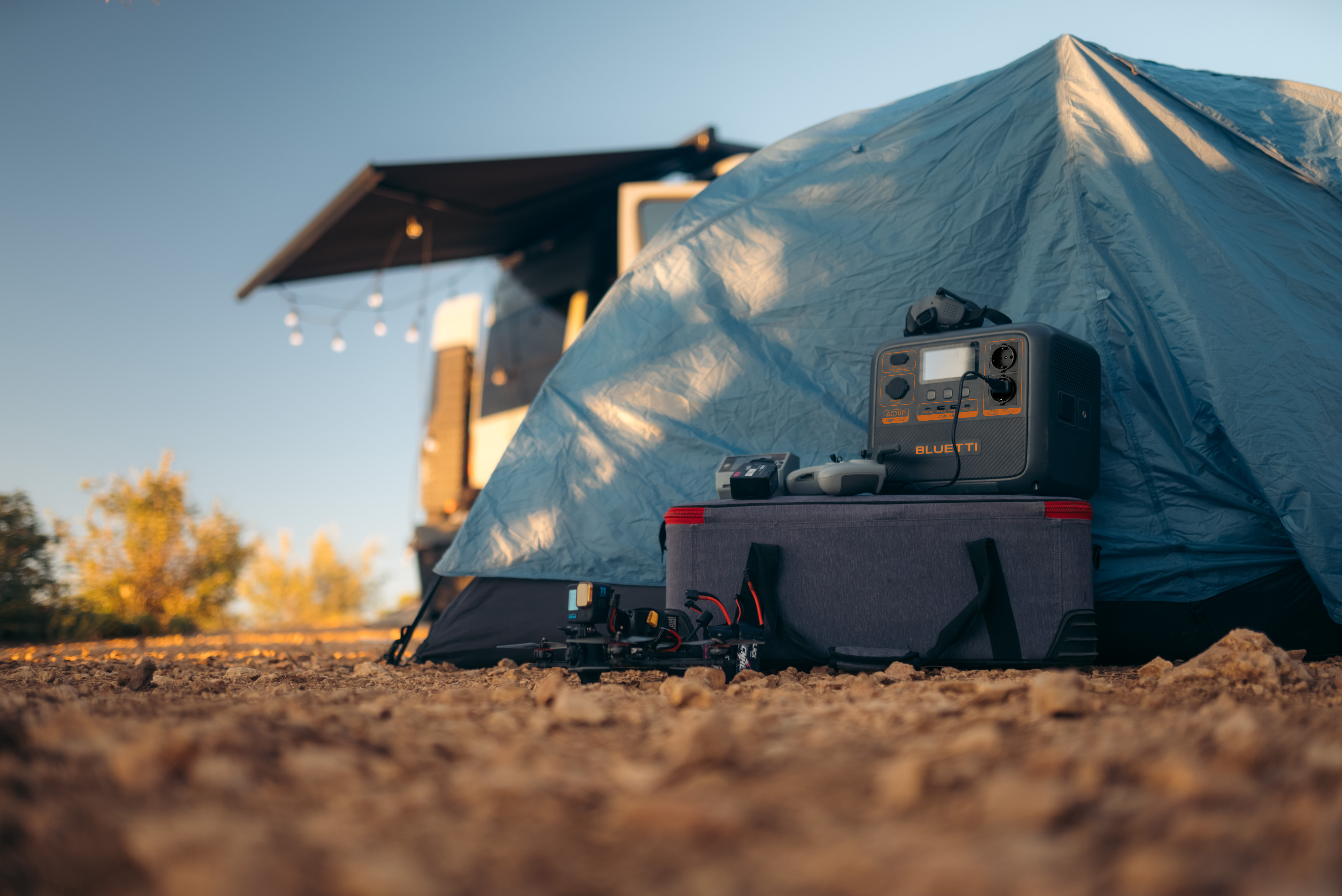 BLUETTI power station at a tent campsite