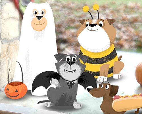 dogs dressed up trick or treating