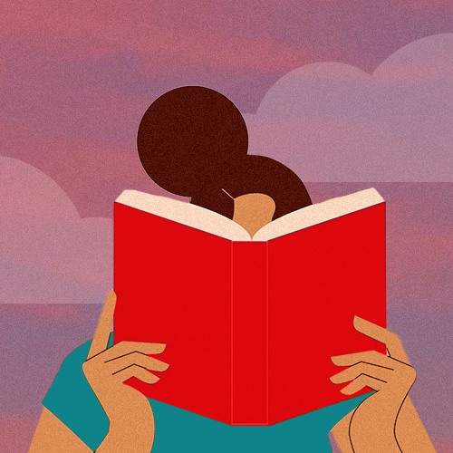 Young woman holding red book
