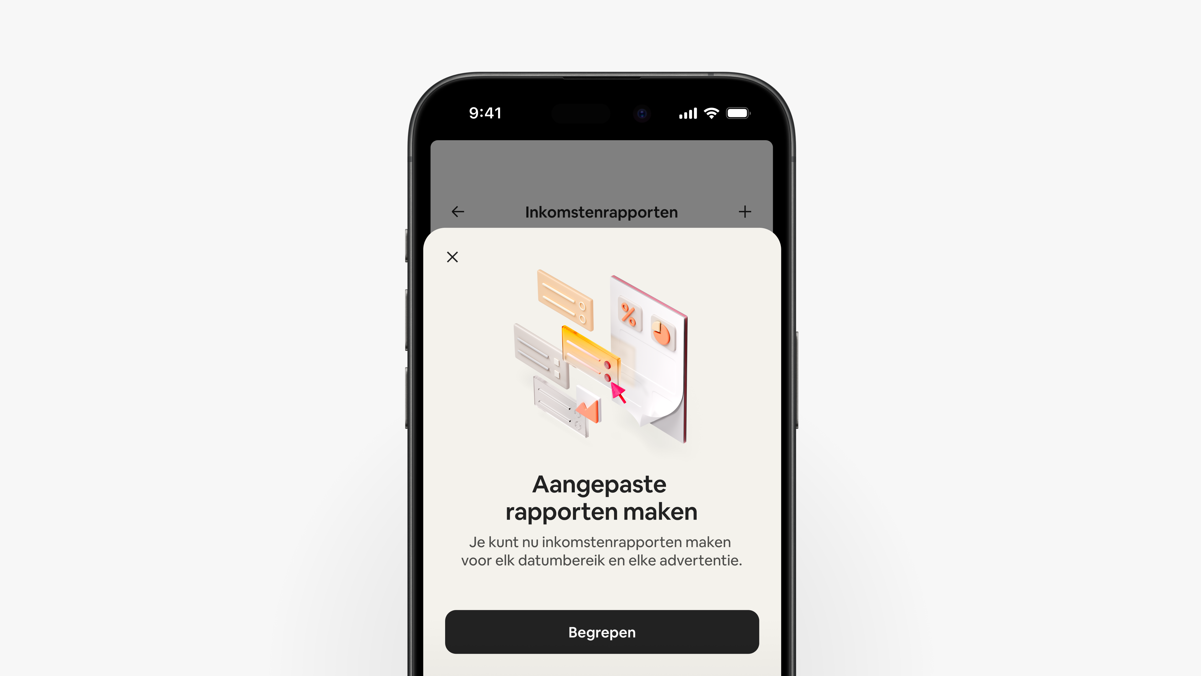 Een afbeelding van de Airbnb-app waarin we uitleggen hoe hosts aangepaste inkomstenrapporten kunnen maken voor elk datumbereik en elke advertentie.