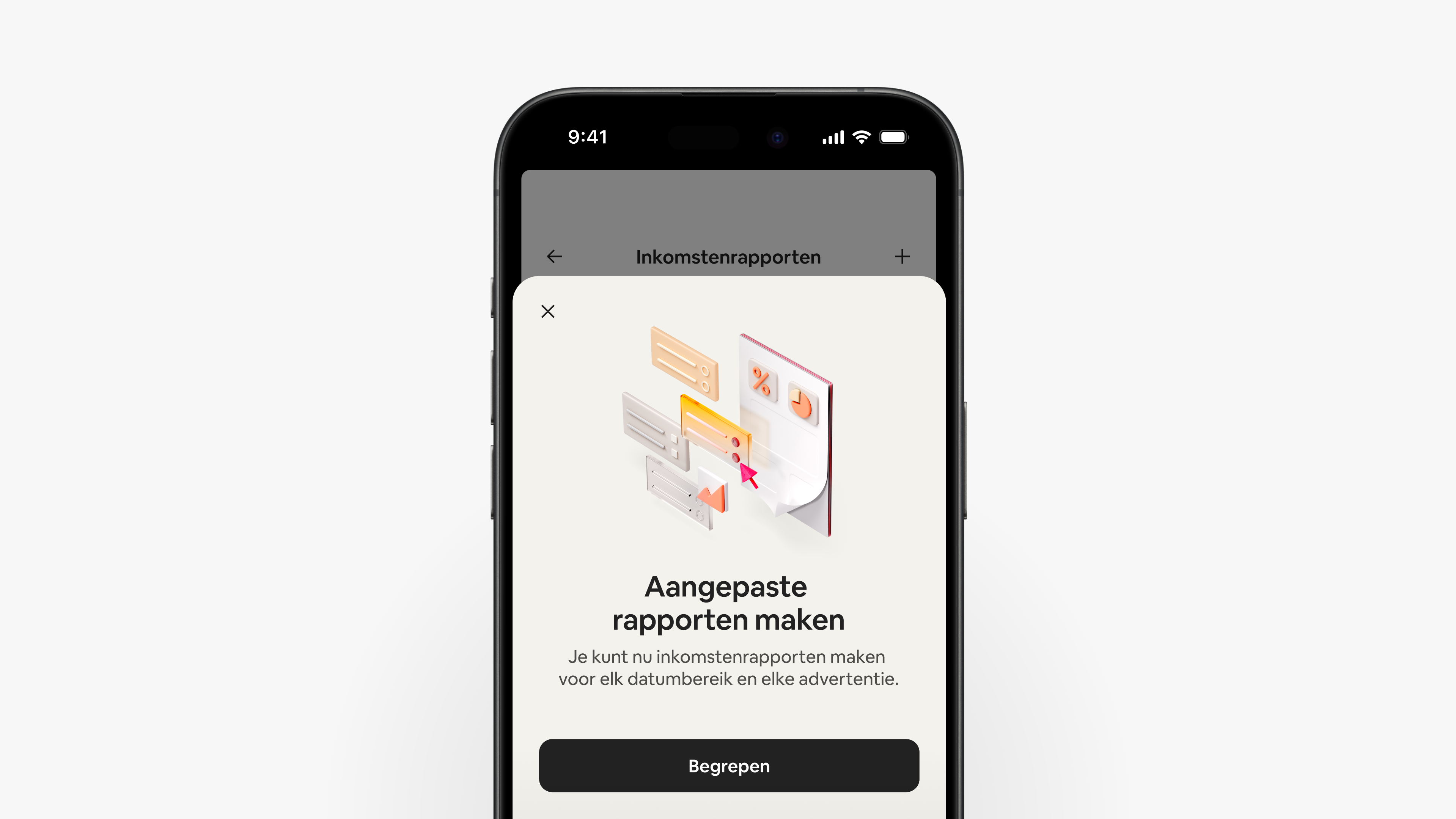 Een afbeelding van de Airbnb-app waarin we uitleggen hoe hosts aangepaste inkomstenrapporten kunnen maken voor elk datumbereik en elke advertentie.