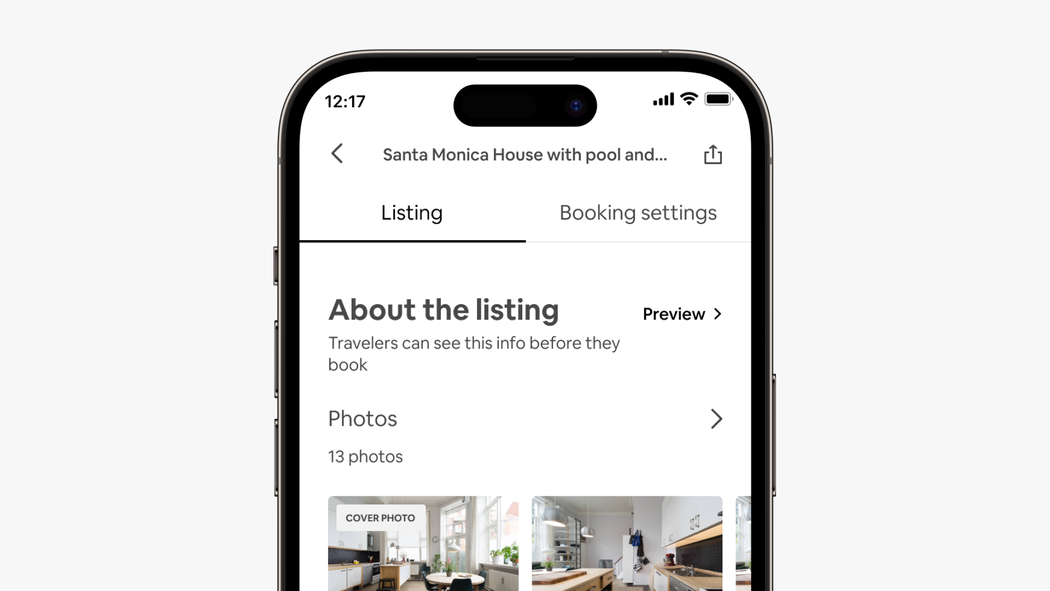 圖片：智慧型手機畫面上顯示 Airbnb 設備與服務設定。
