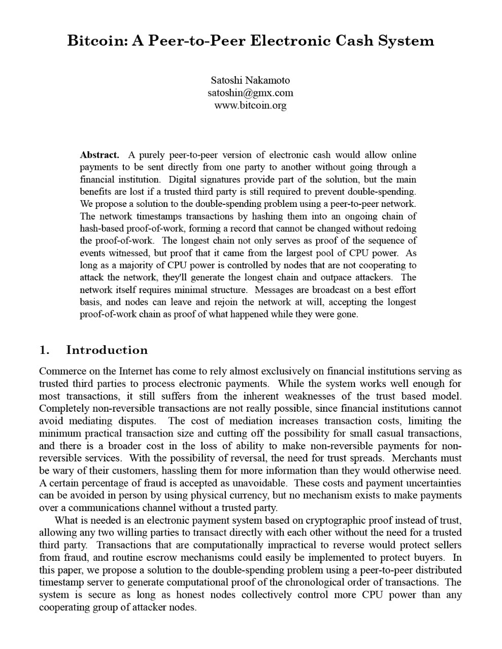 Bitcoin: A Peer-to-Peer Electronic Cash System