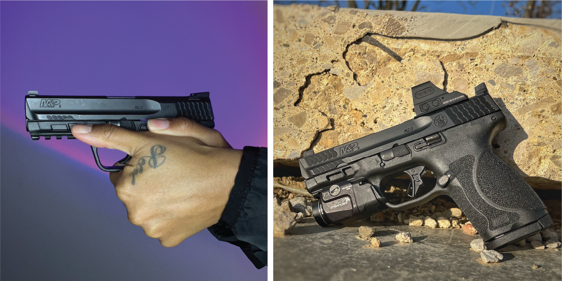 1 picture of a man's hand pointing a firearm and 1 picture of a gun ...