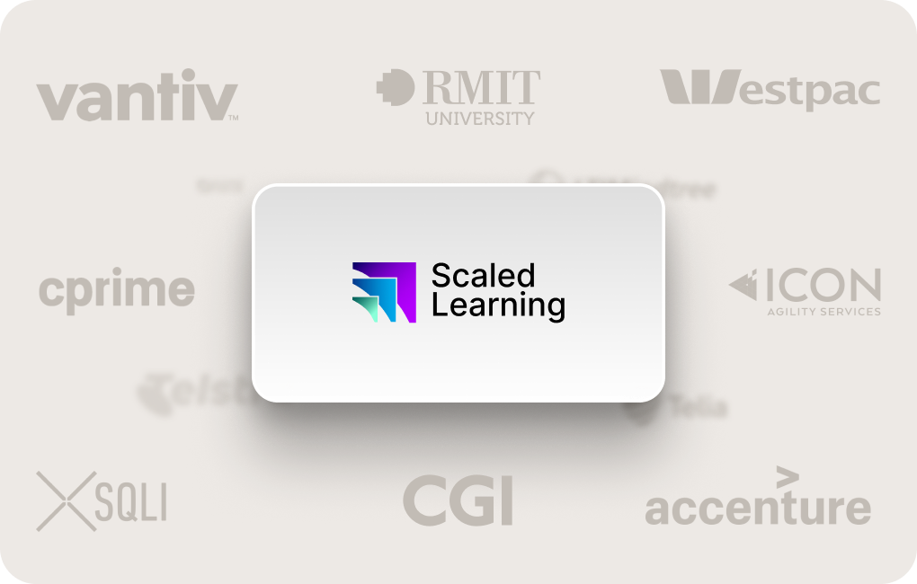 Logos of enterprises trained by Scaled Agile partners, including Vantiv, RMIT University, Westpac, cprime, Icon Agility Services, SQLI, CGI and Accenture