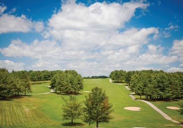 Aerial view of the golf course at Apple Mountain Resort in Clarkesville, GA