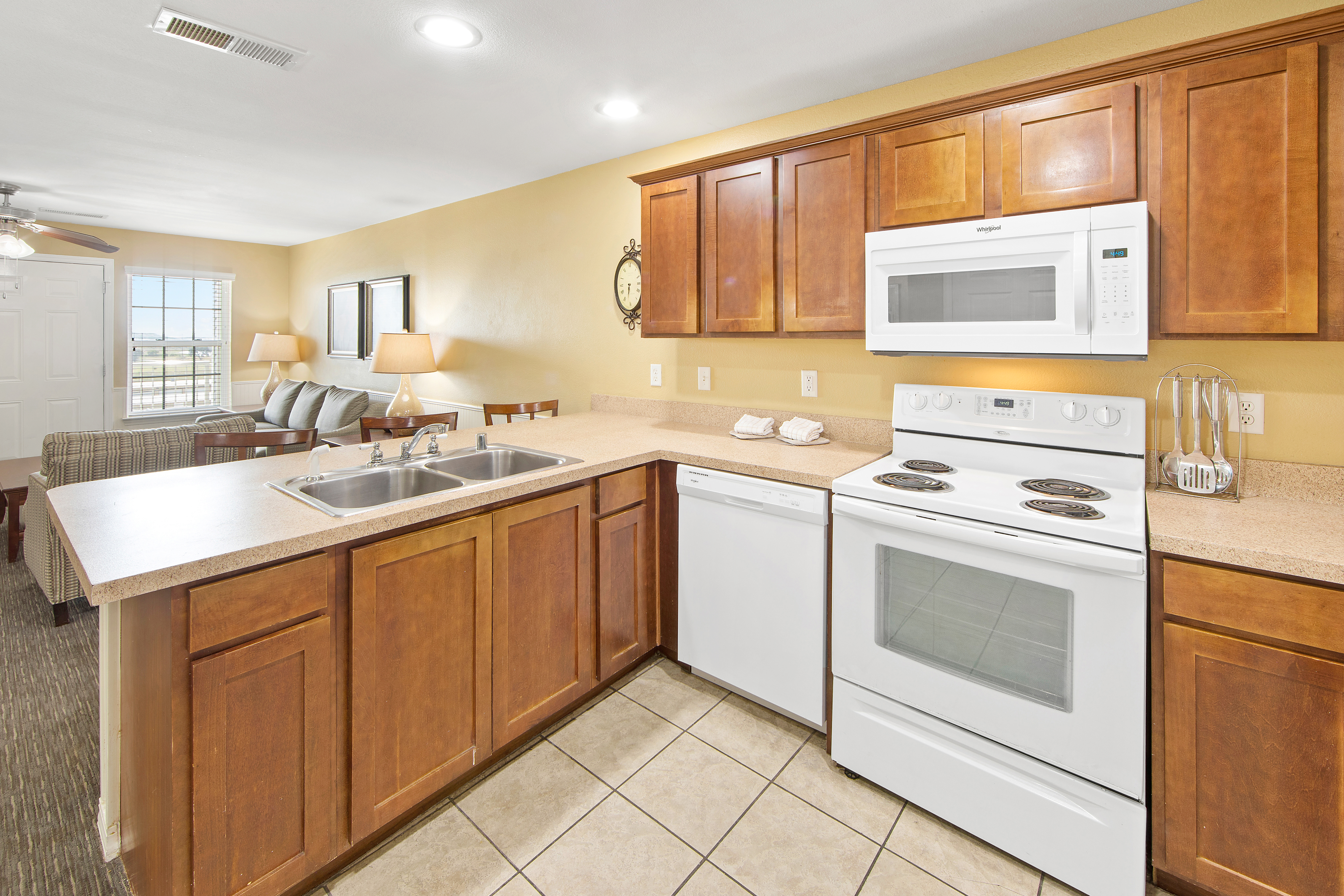 Kitchen in a three-bedroom ambassador villa at the Hill Country Resort in Canyon Lake, Texas.