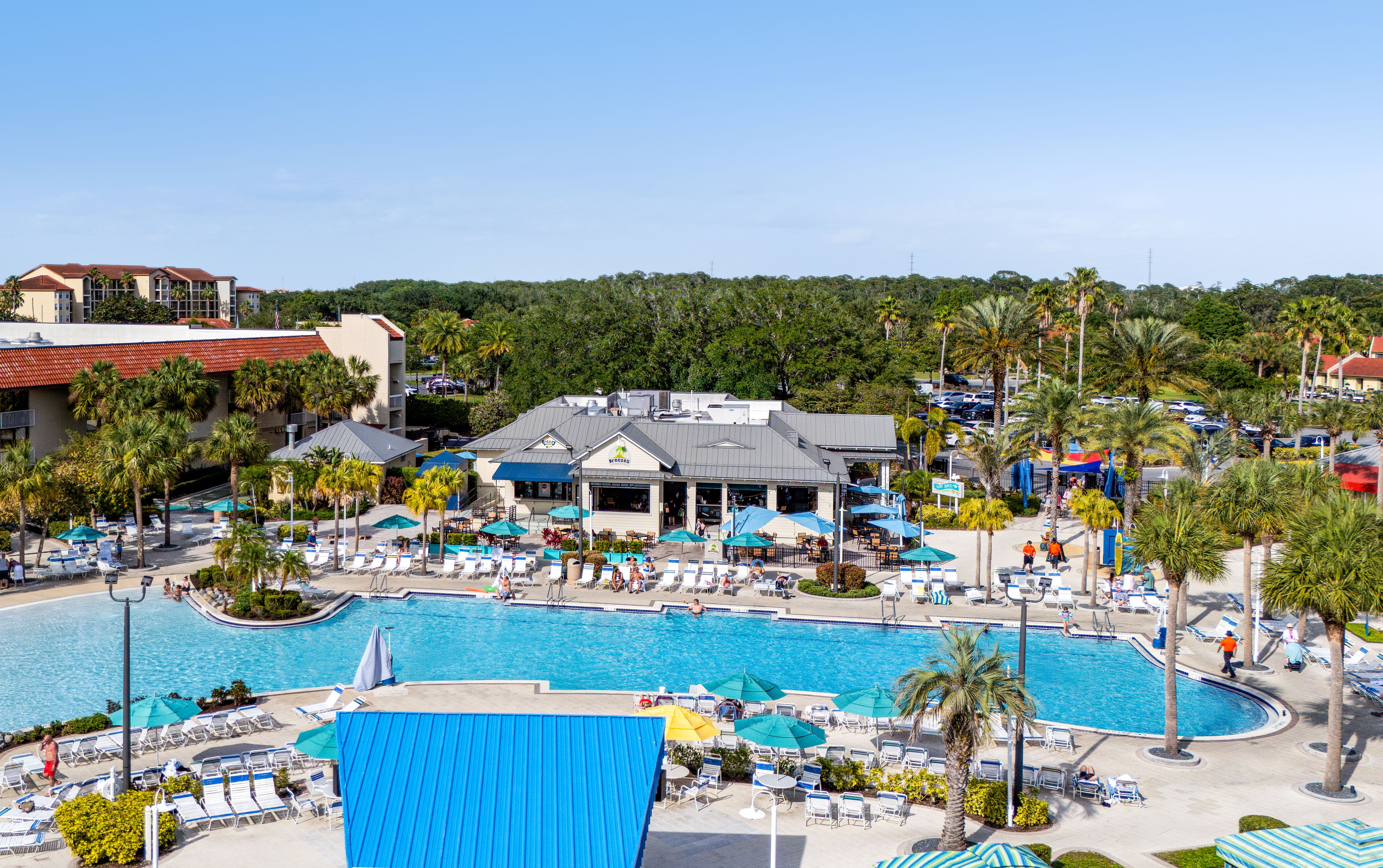 Family eating breakfast at Orange Lake Resort near Orlando, Florida.