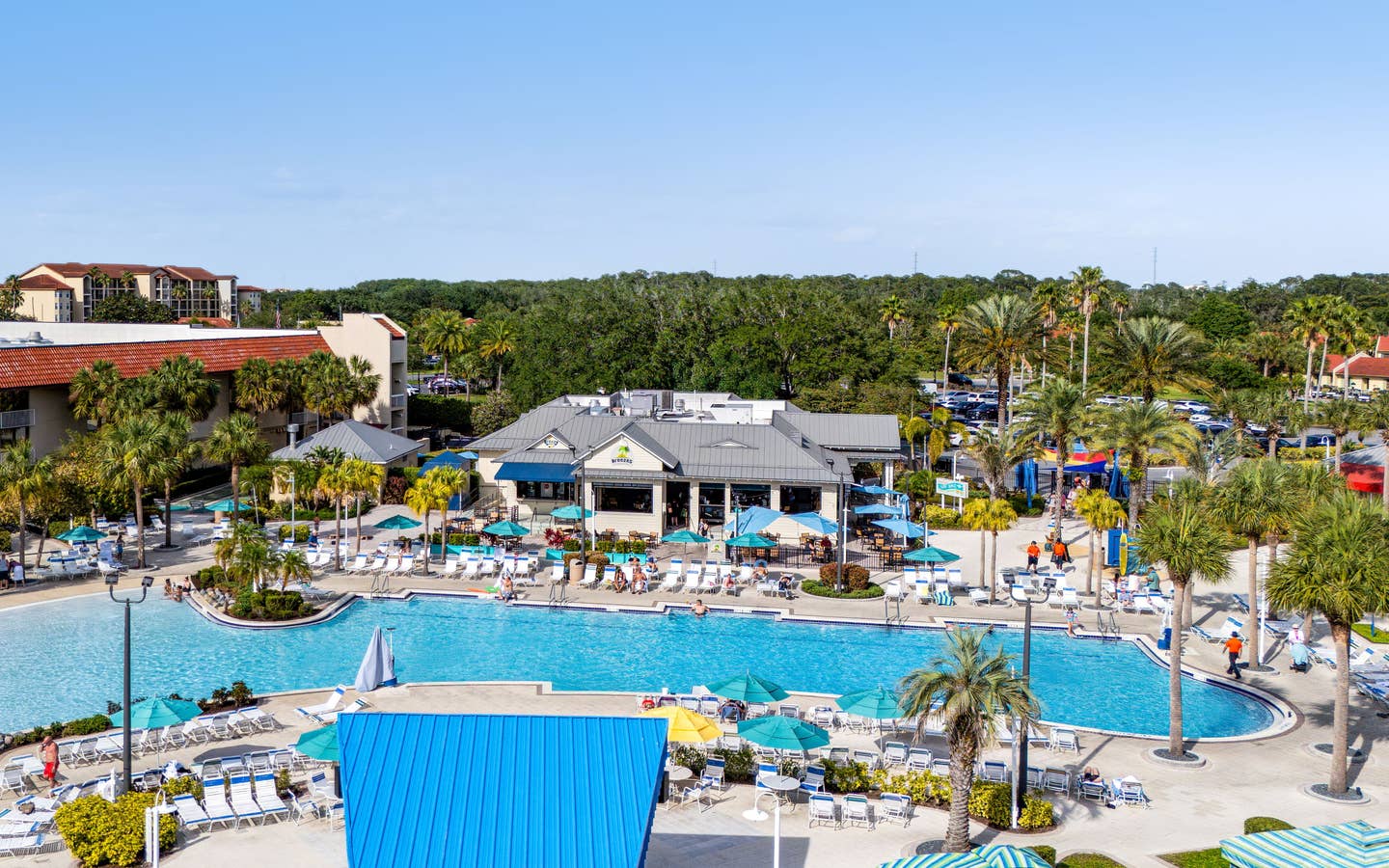 Family eating breakfast at Orange Lake Resort near Orlando, Florida.