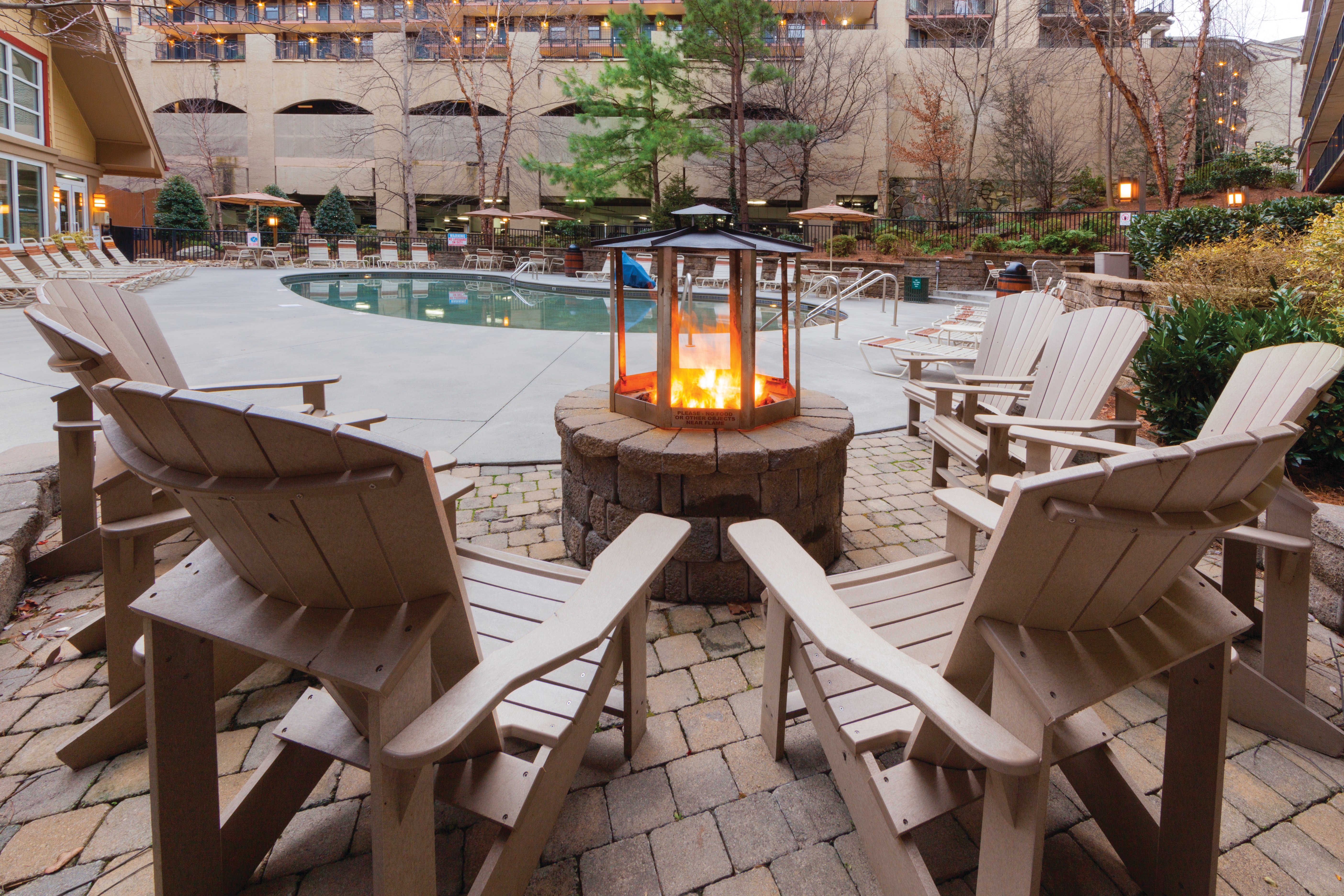 Chairs sat around a fire pit at Smoky Mountain Resort in Gatlinburg, TN.
