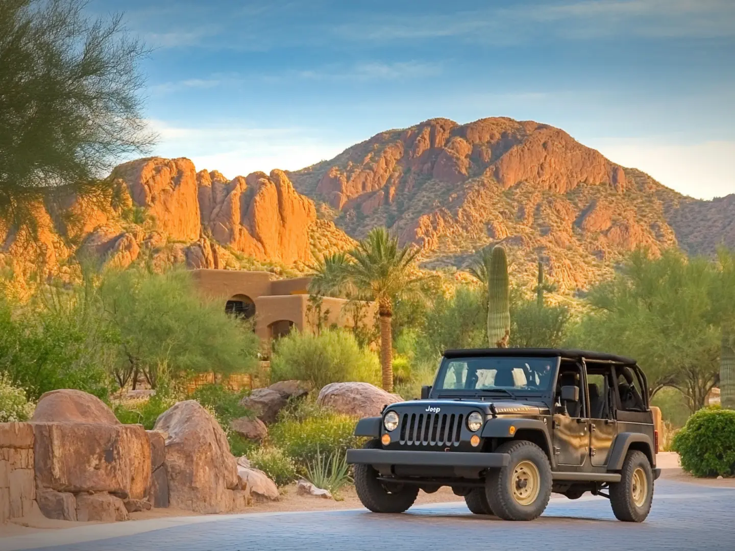 A guided Jeep tour through the red rock formation Scottsdale AZ resort.
