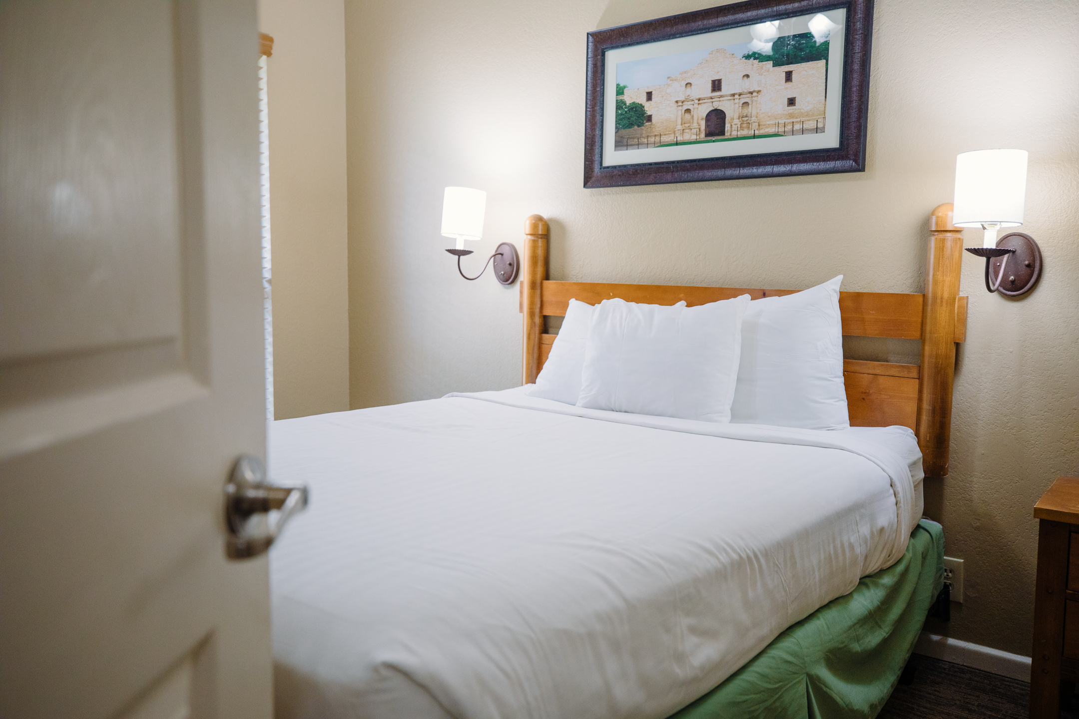 Bedroom in two-bedroom cabin at the Hill Country Resort in Canyon Lake, Texas.