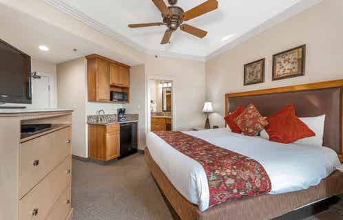 Bedroom in a Ridge Tahoe studio villa at Tahoe Ridge Resort