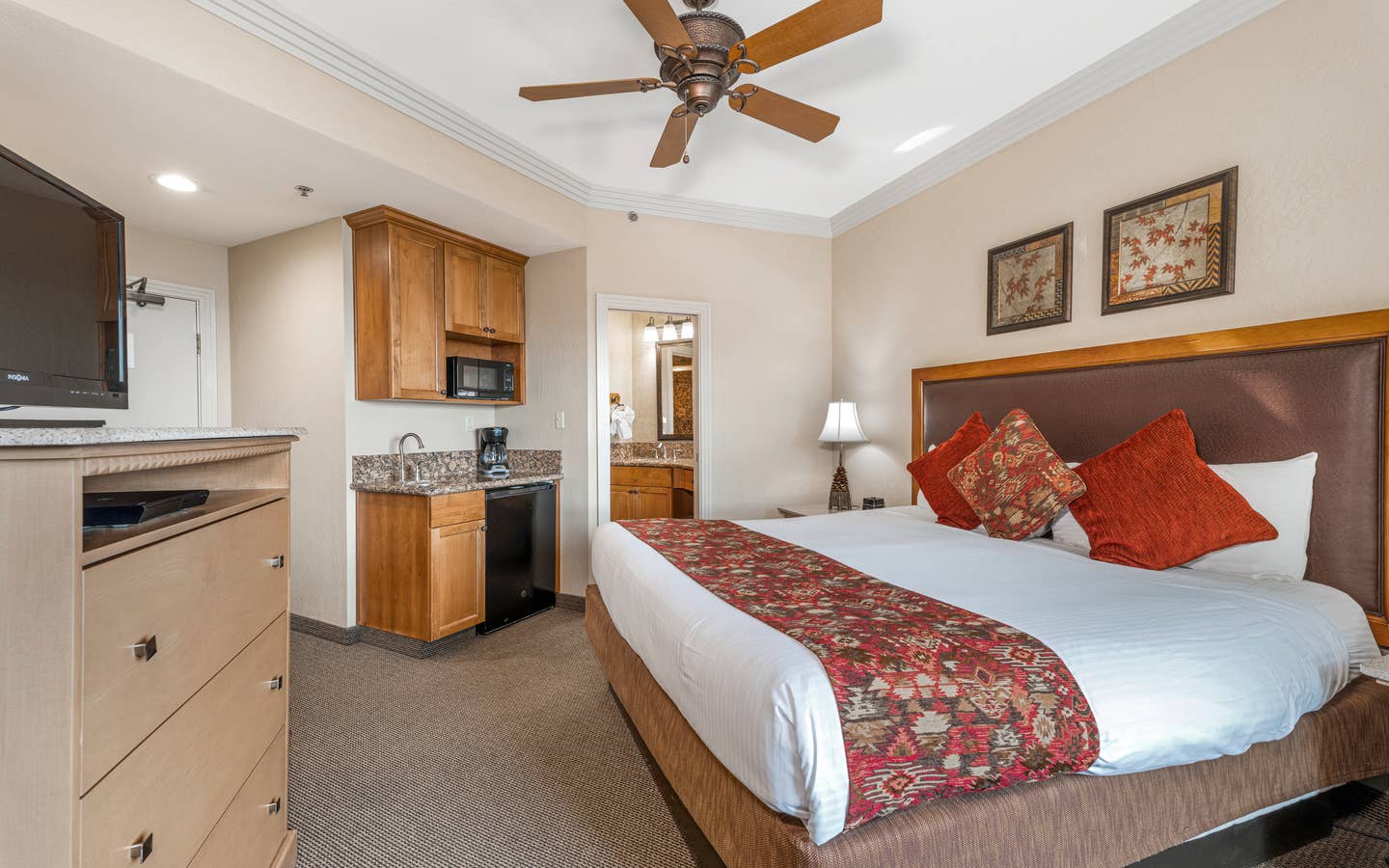Bedroom in a Ridge Tahoe studio villa at Tahoe Ridge Resort
