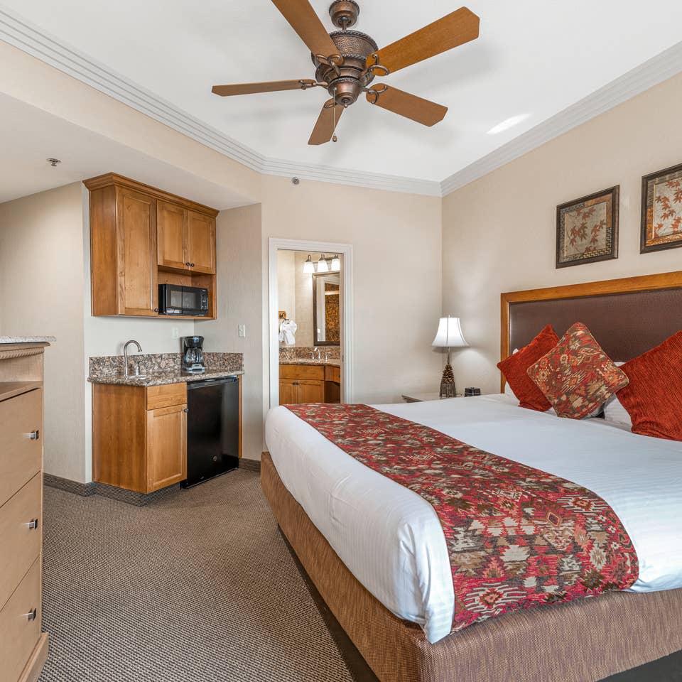 Bedroom in a Ridge Tahoe studio villa at Tahoe Ridge Resort