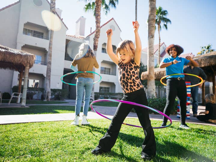Girl Hula hooping at Desert Club Resort in Las Vegas