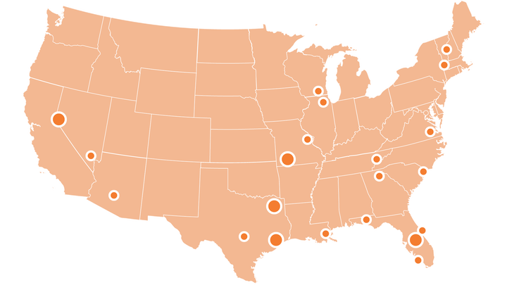 Map of resort locations within the US
