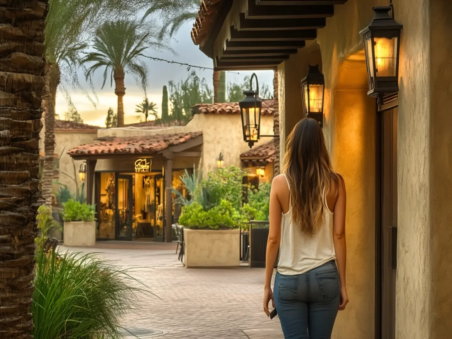 A woman walking into an upscale boutique in Scottsdale AZ