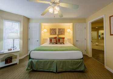 Bedroom with two closets in a two-bedroom presidential villa at the Hill Country Resort in Canyon Lake, Texas.