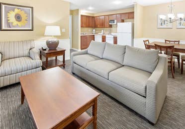 King bed in a one-bedroom villa at Holiday Hills Resort at Branson in Branson, MO.