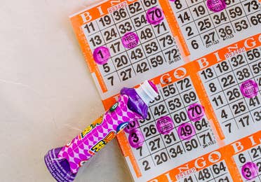 Bingo sheet with marker.