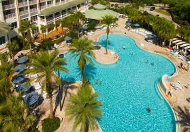 Aerial view of main pool at Cape Canaveral Beach Resort.