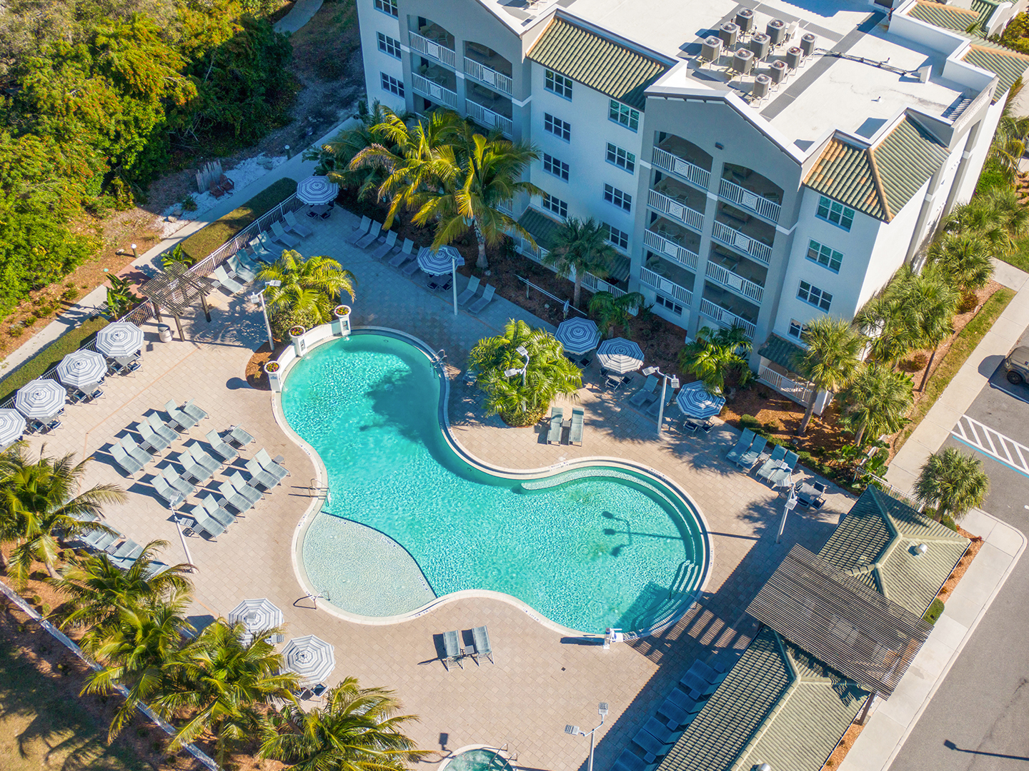 Aerial view of main pool at Cape Canaveral Beach Resort.
