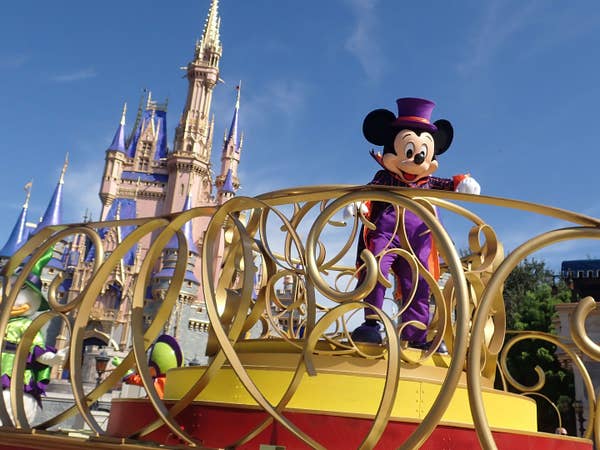 Mickey Mouse on parade float at Magic Kingdom.